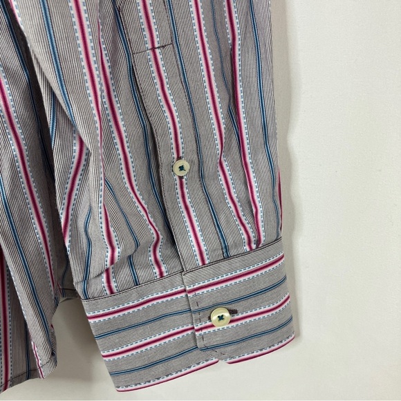 Tommy Bahama | Mens Gray Button Up Shirt Pink/Blue Stripe XL - Picture 3 of 6